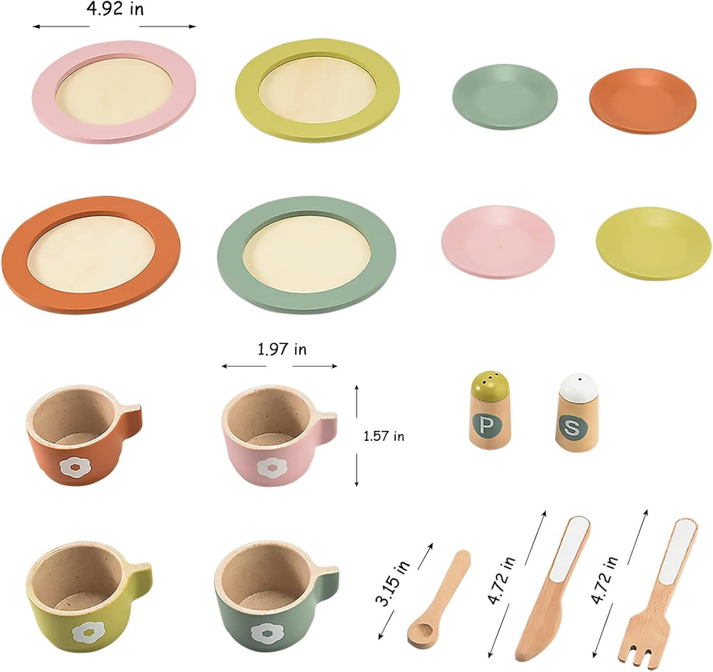 Giant bean wooden dinnerware set feels sturdy with smooth edges for safe play.
