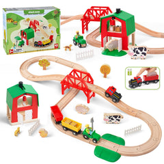 Giant Bean wooden farm train bridge: durable, dynamic toddler play.