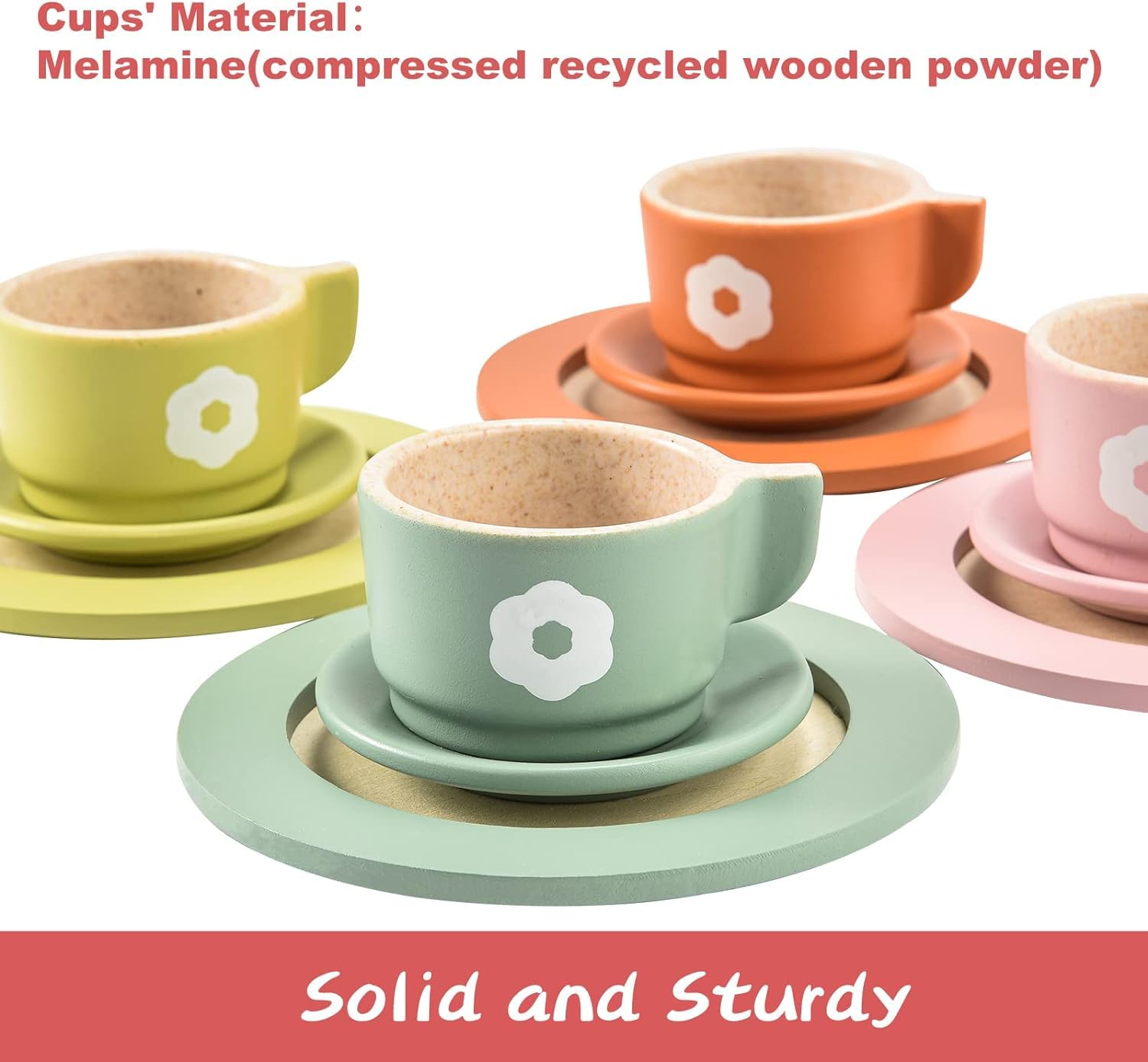 Giant bean wooden utensils support tiny hands during pretend cooking and serving.