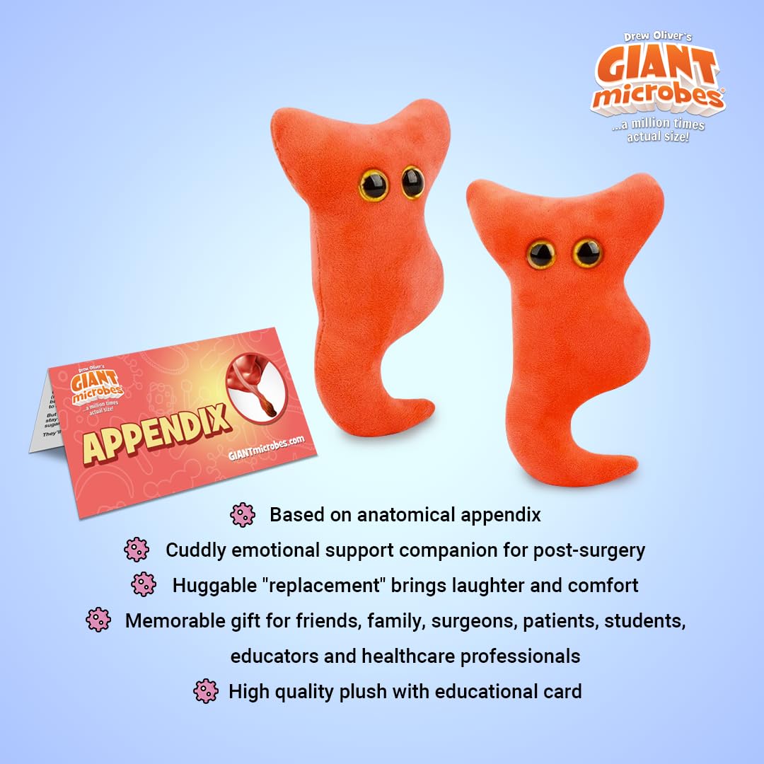 GIANT MICROBES Appendix Plush 6 inch size for desk or shelf display.