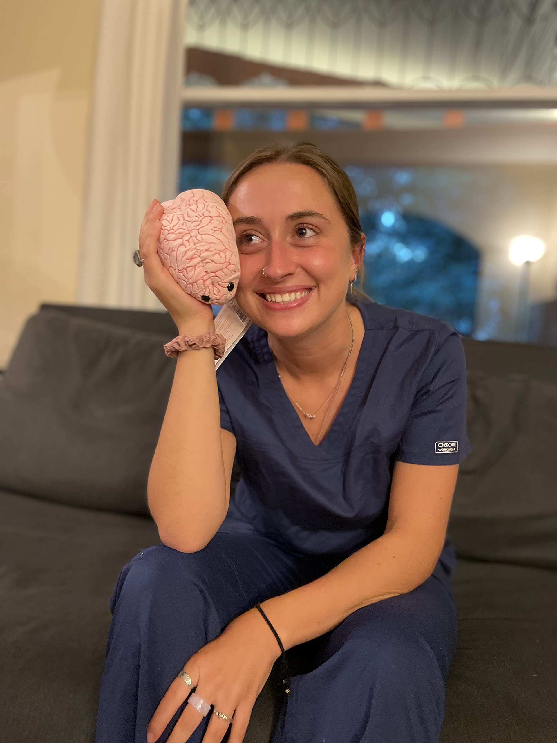 GIANT MICROBES Brain Plush texture closeup showcases soft, cuddly fabric and durable stitching.