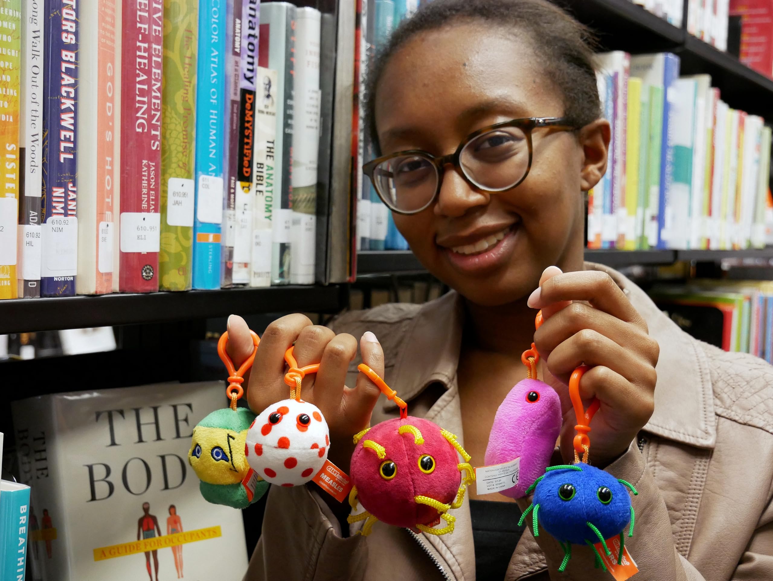 GIANT MICROBES SARS plush keychain for epidemiology fans.
