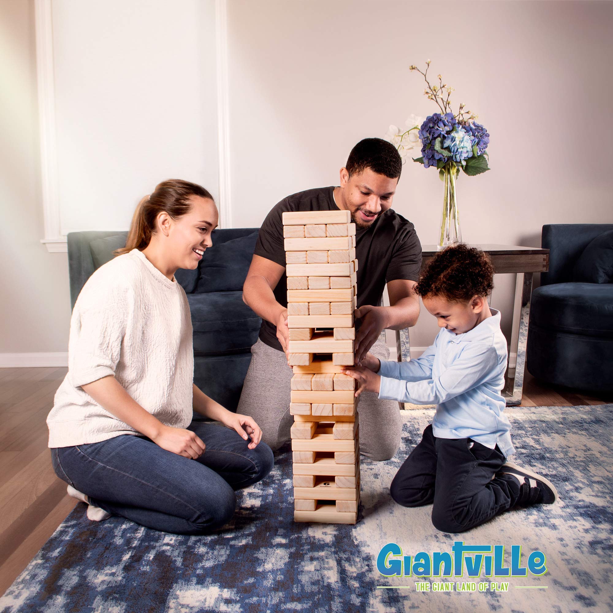 Giantville life-size block tower in progress for family fun