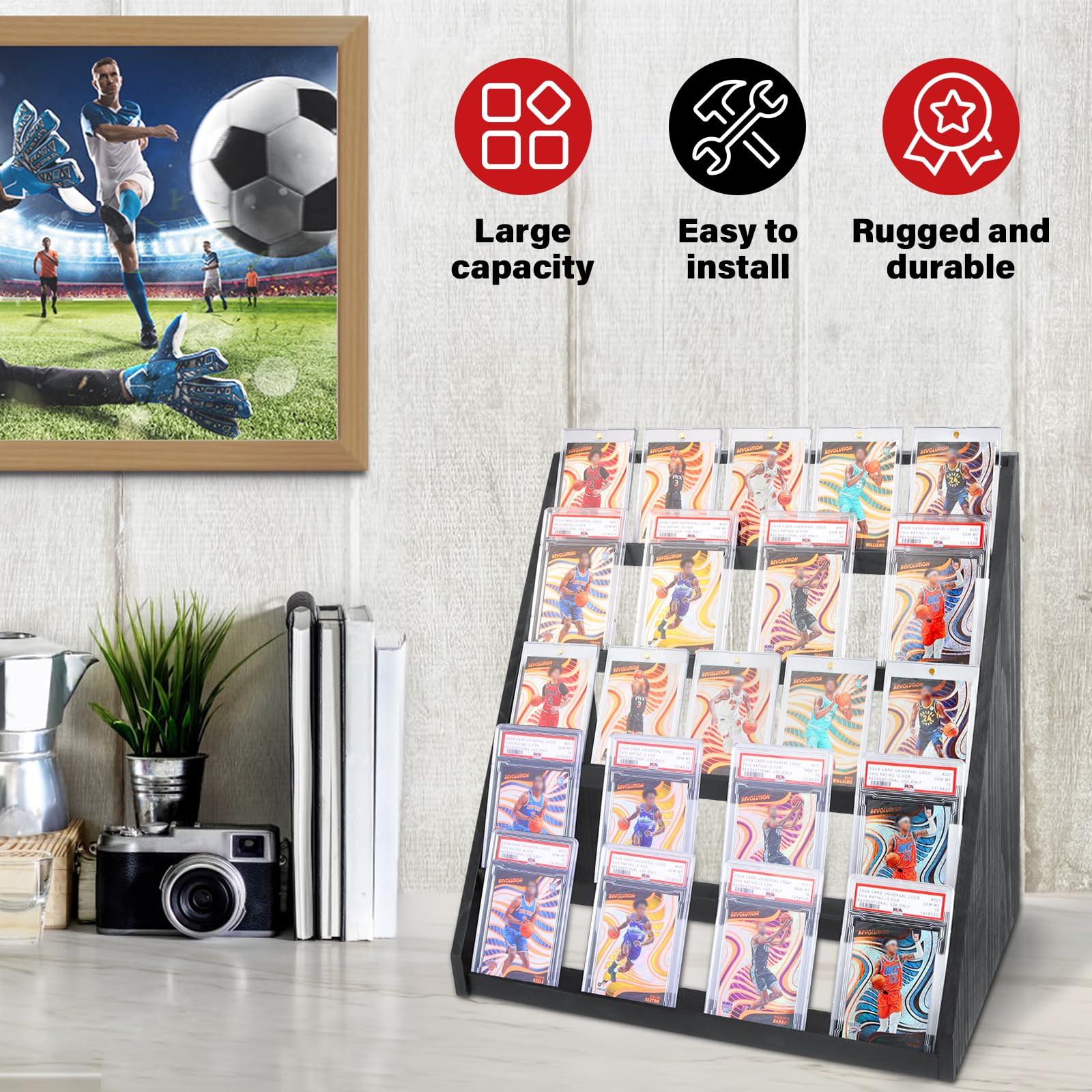 GIASSVIO 25-card capacity close-up shows ample tier spacing for graded cards
