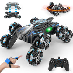 GIAT 8-Wheels Gesture RC Stunt Car front view with dynamic spins for play