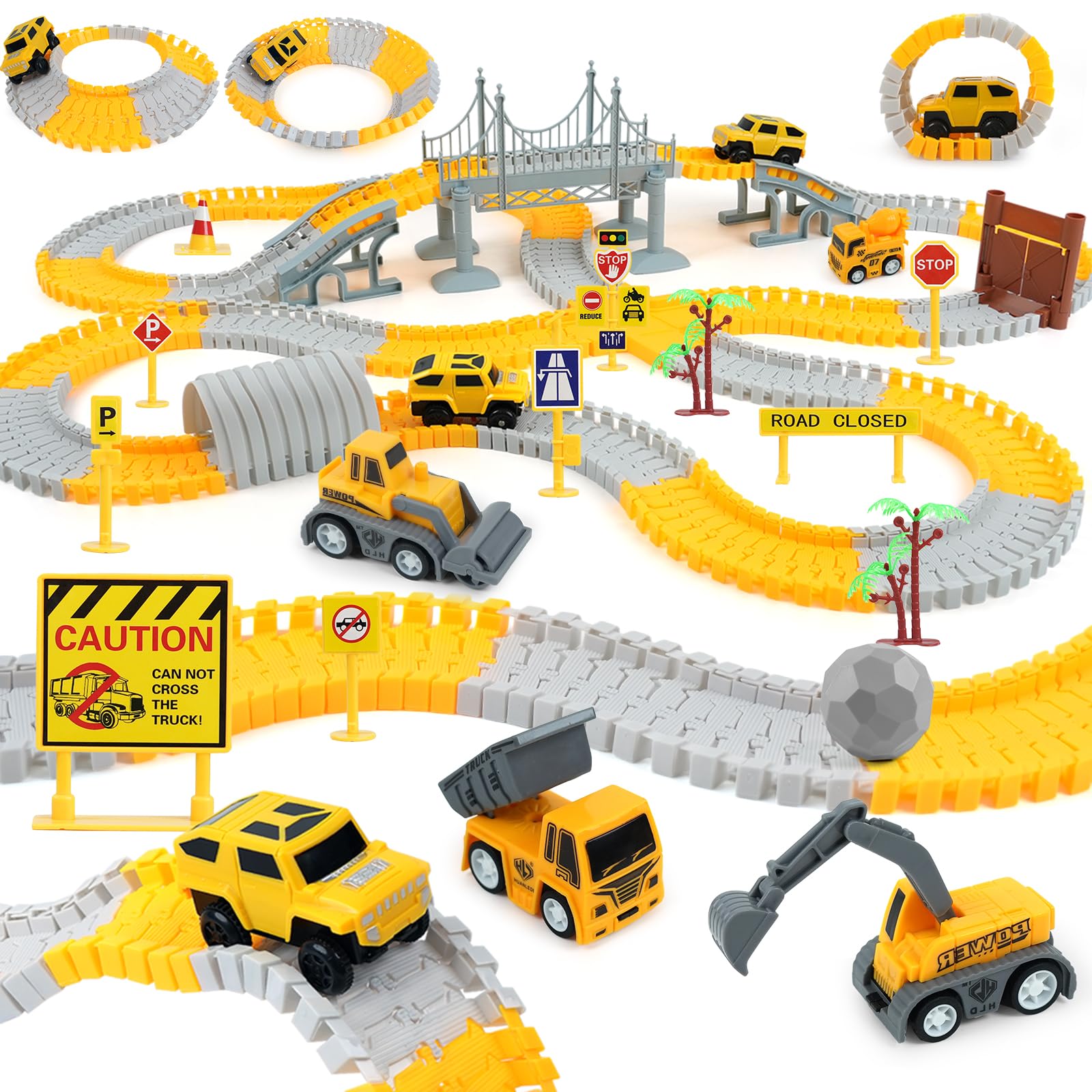 GIAT construction race tracks bridge shows a flexible layout ideal for imaginative play.