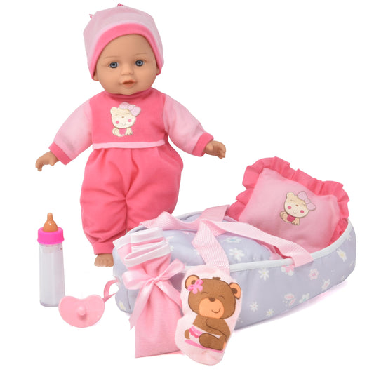 Gift Boutique 12-inch talking baby doll face with blue eyes invites imaginative nurturing play.