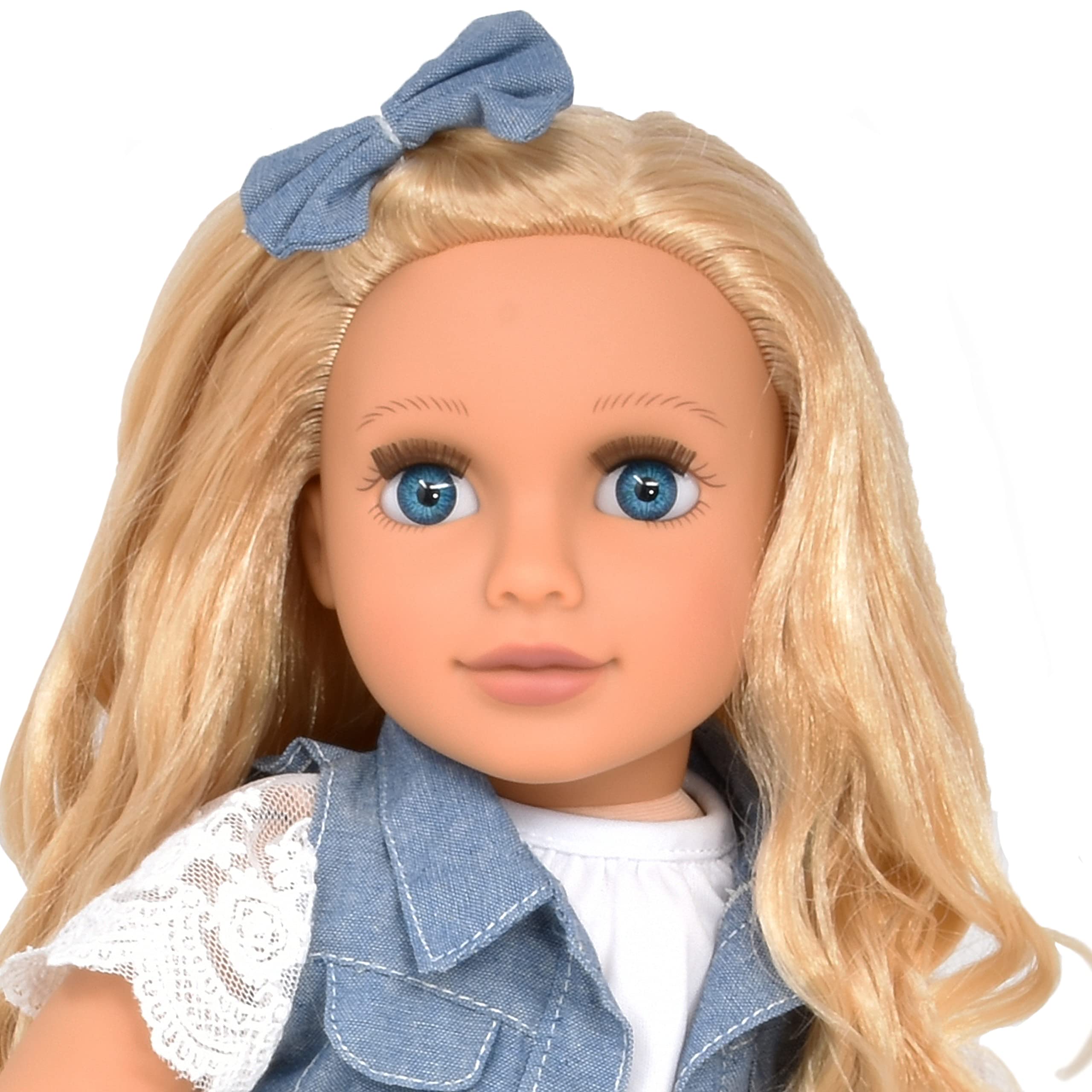 Gift Boutique 18 inch doll white tee and hair bow for styling.