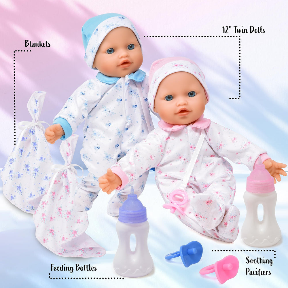 Twin dolls in floral outfits by Gift Boutique for imaginative storytelling