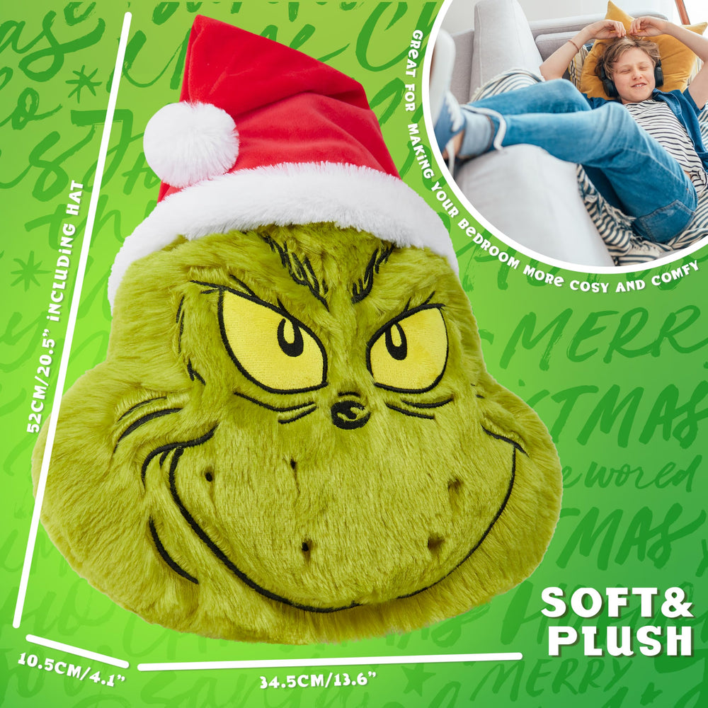 The Grinch gift-ready plush pillow makes a playful holiday gift.
