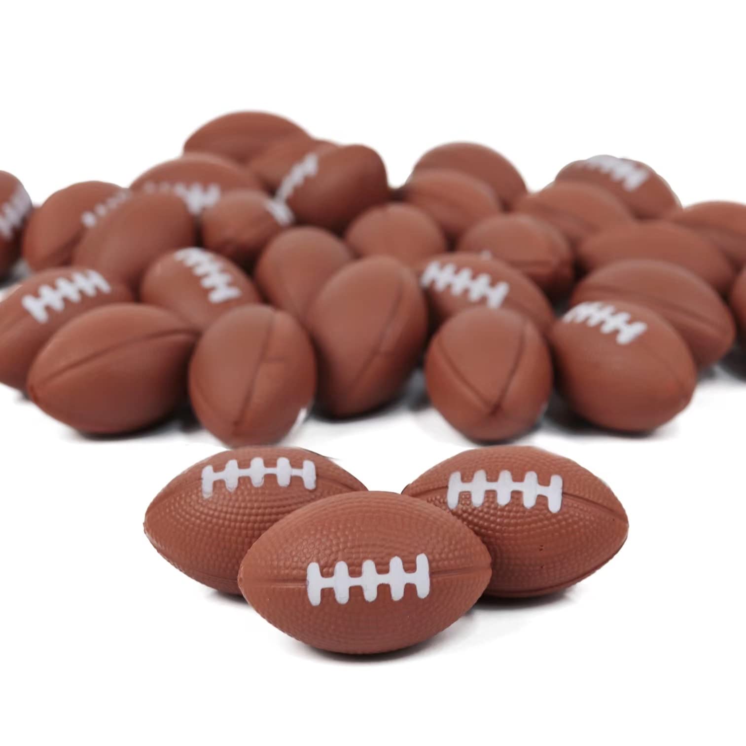 GiftExpress 30-pack mini foam footballs for party decor and gifts.