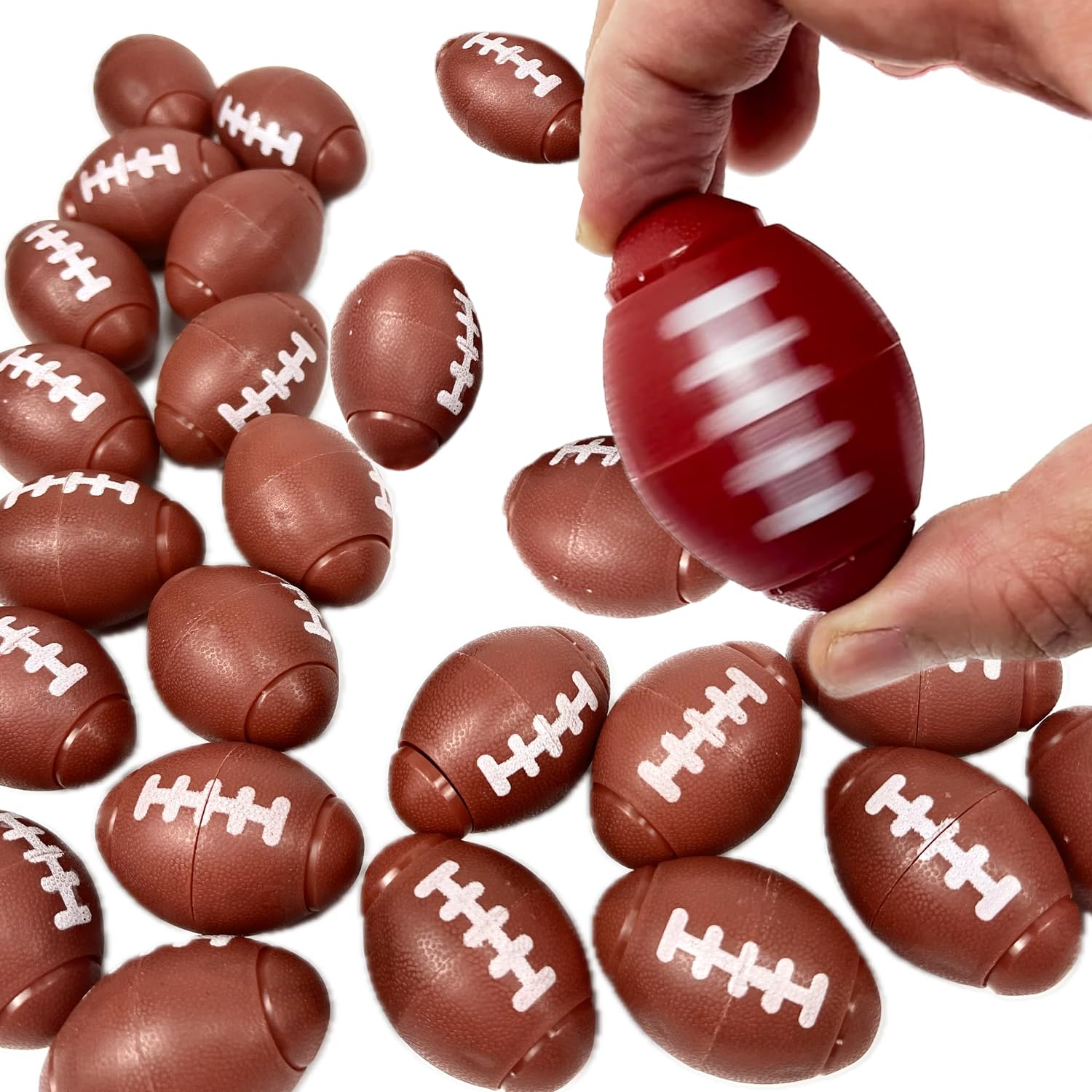 GiftExpress football fidget spinner close-up, brown ABS design ideal for classroom focus and play.