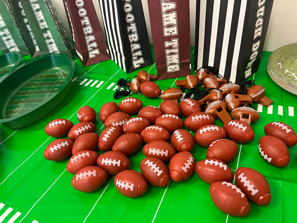 GiftExpress football fidget spinner in goody bag, perfect party favor for kids’ birthdays.