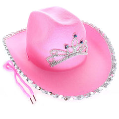 GiftExpress pink cowboy hat with tiara, front view for dress-up