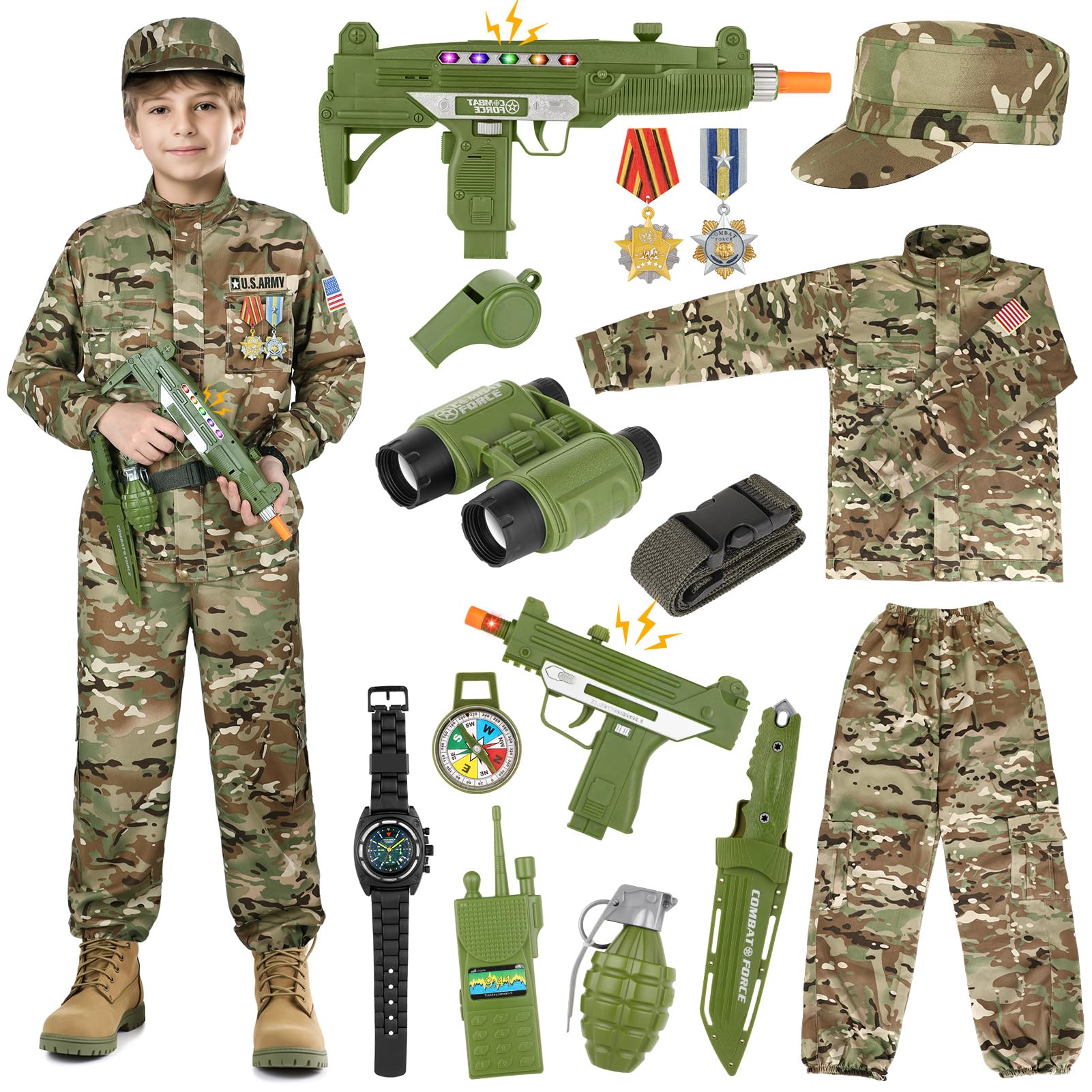Giftinbox army costume top highlights breathable fabric for comfortable play.