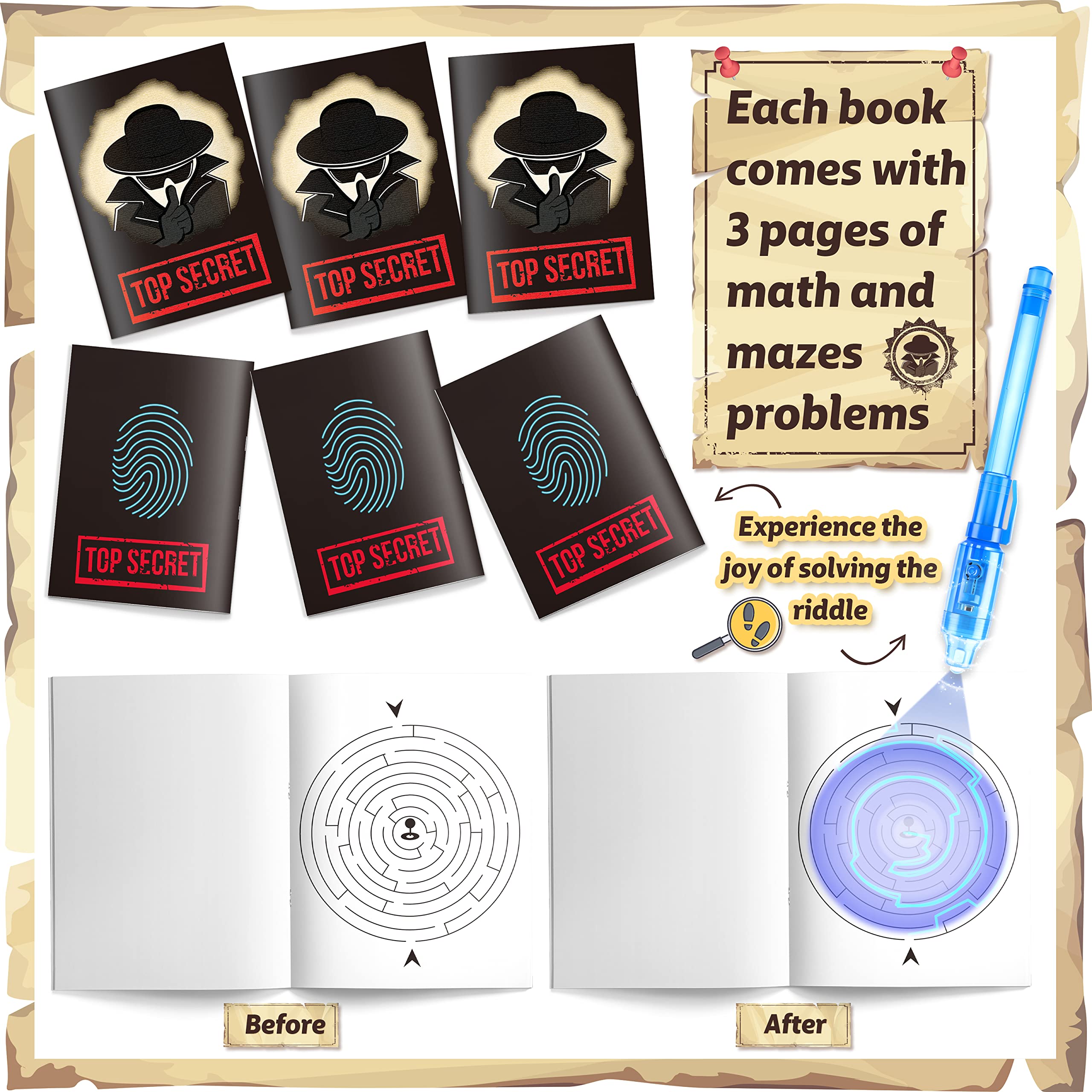 Kid-friendly spy kit encourages storytelling and puzzle solving.
