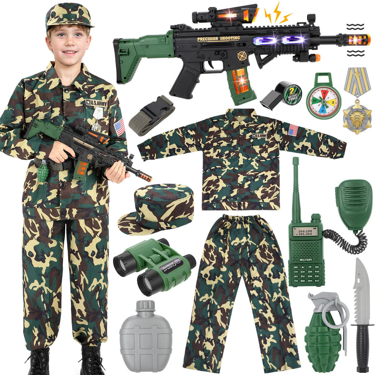 Giftinbox Kids Army Costume uniform for boys with breathable fabric for comfortable play