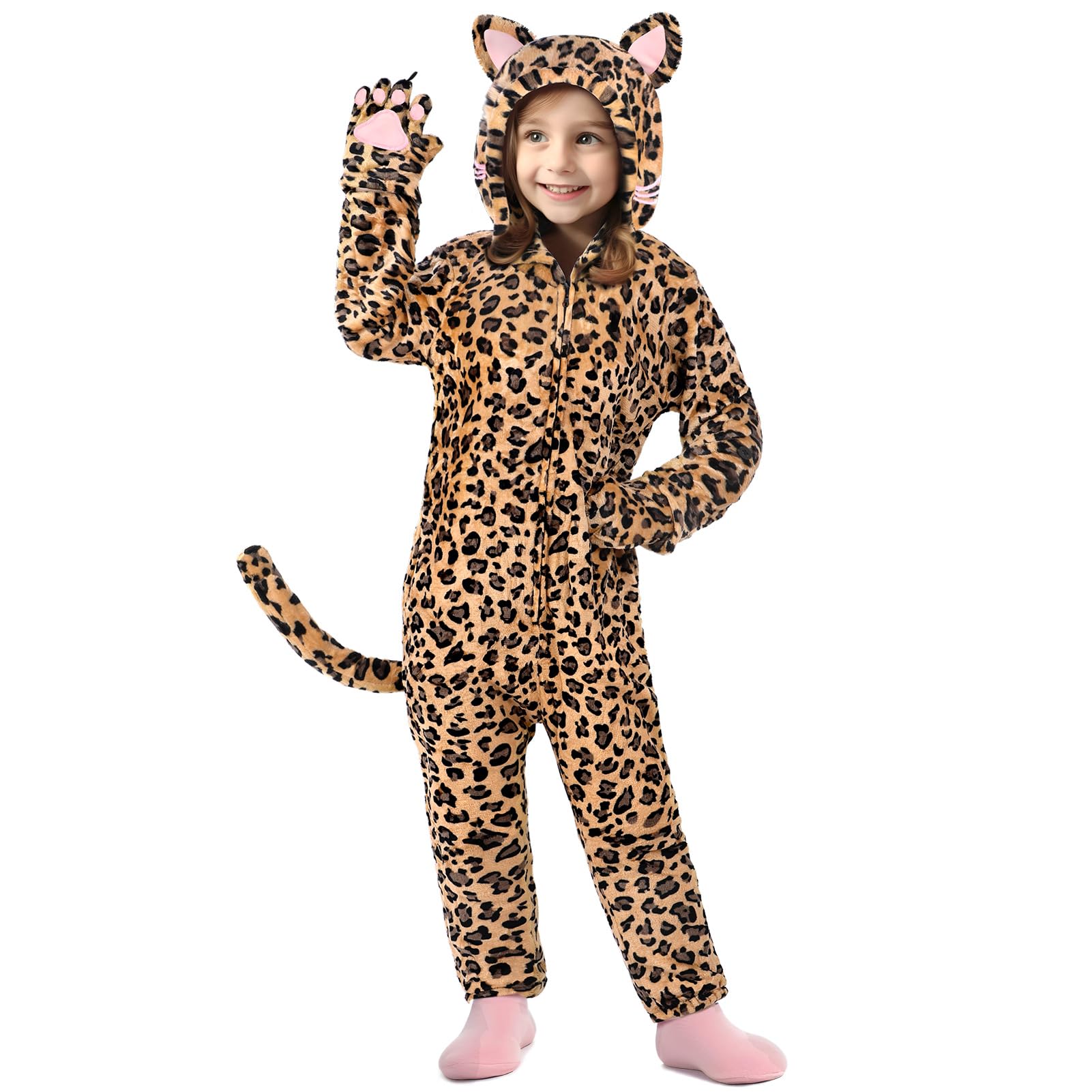 GIFTINBOX Leopard costume kids zip-up hooded for quick, independent dressing.