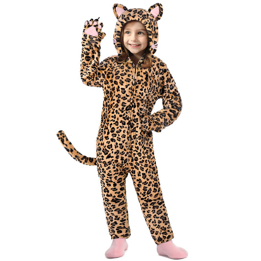 GIFTINBOX Leopard costume kids zip-up hooded for quick, independent dressing.
