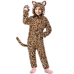 GIFTINBOX Leopard costume kids zip-up hooded for quick, independent dressing.
