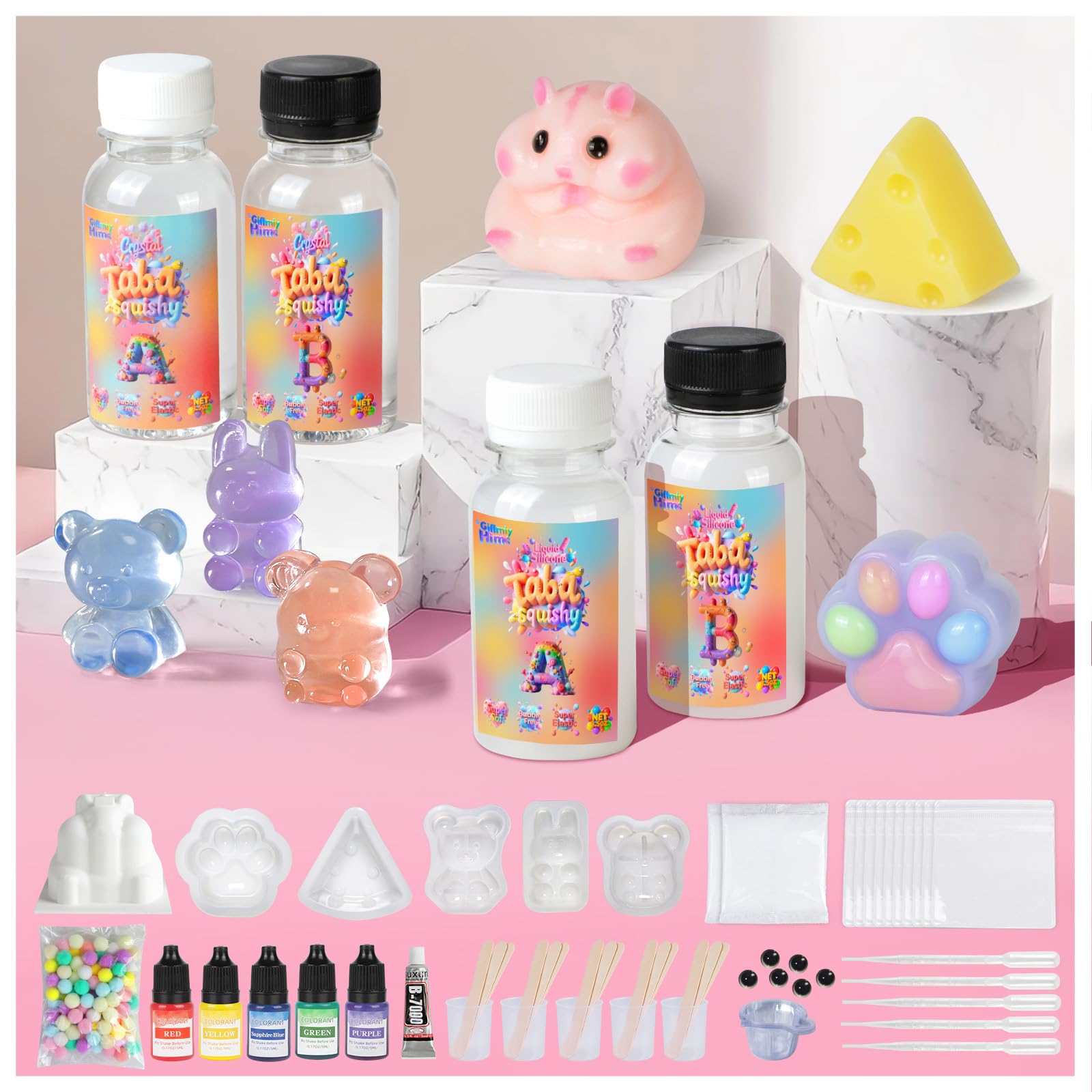 Giftmiyhime squishy kit with two silicone sets in clear and translucent for beginners.
