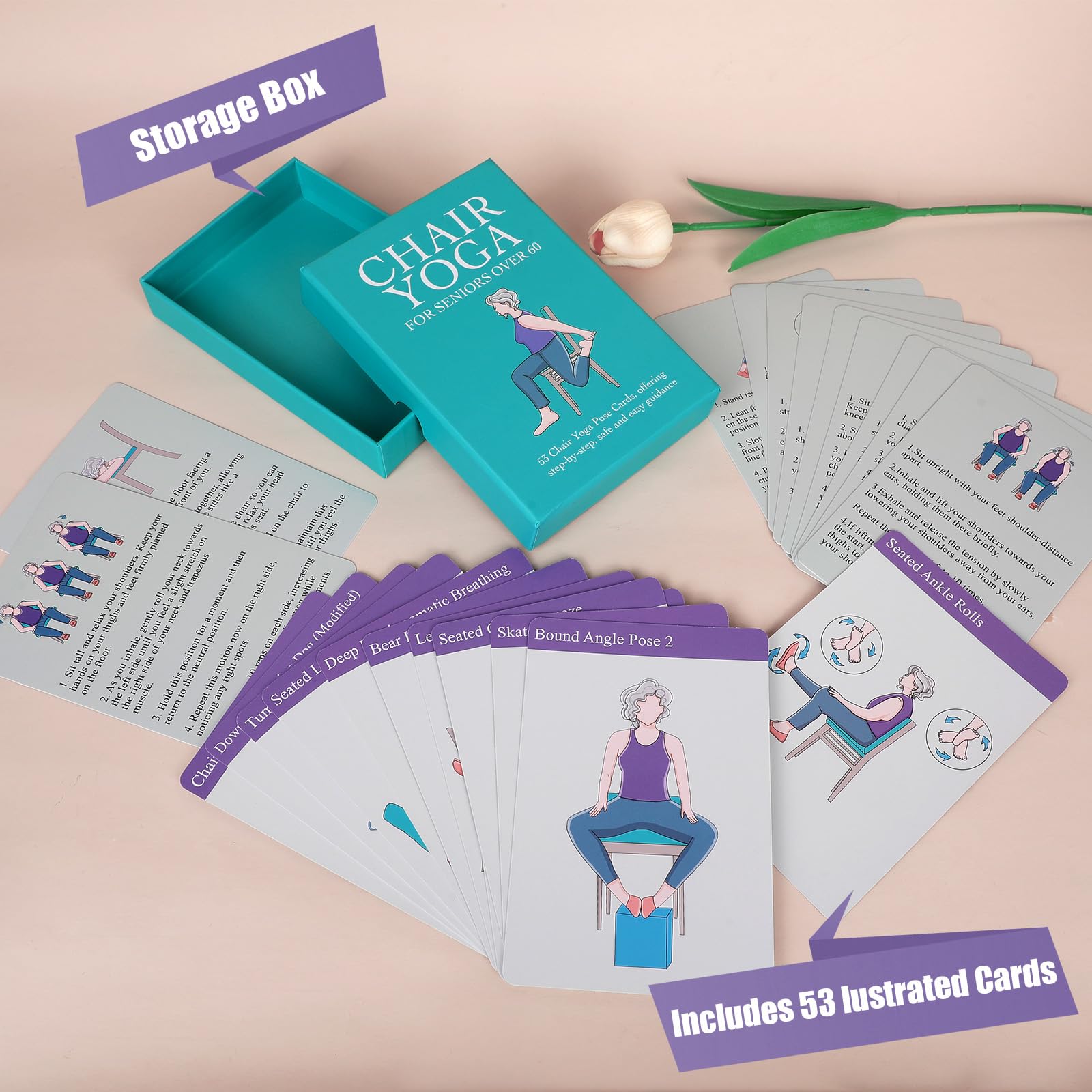 GiftNest Oversized Chair Yoga Cards back-instructions 01 provide readable steps to practice safely.