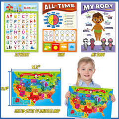 Gifts2U educational posters brighten time, body, map and alphabet lessons