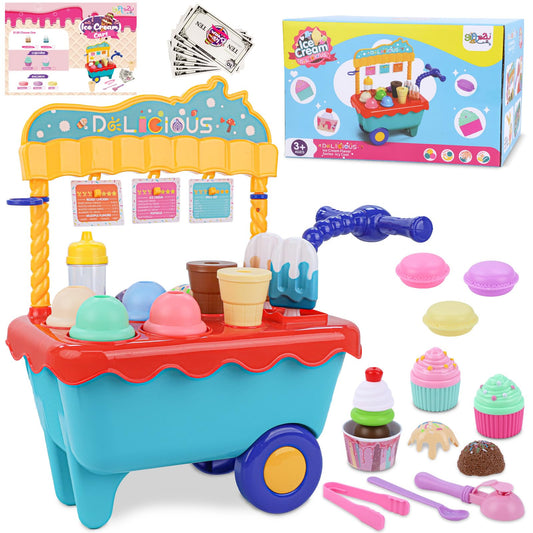 Gifts2U ice cream cart with scooper for pretend play and imaginative storytelling.