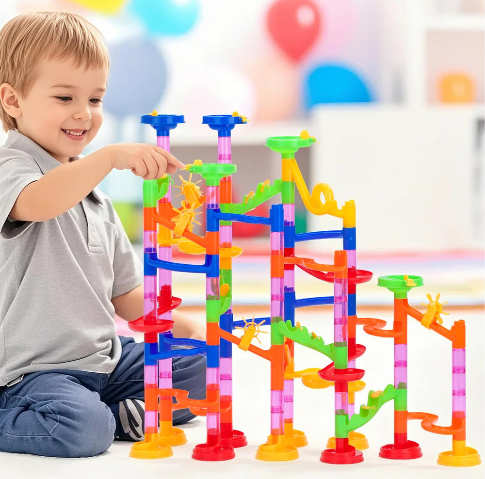 Gifts2U Marble Run glass marbles spark bright, kinetic play