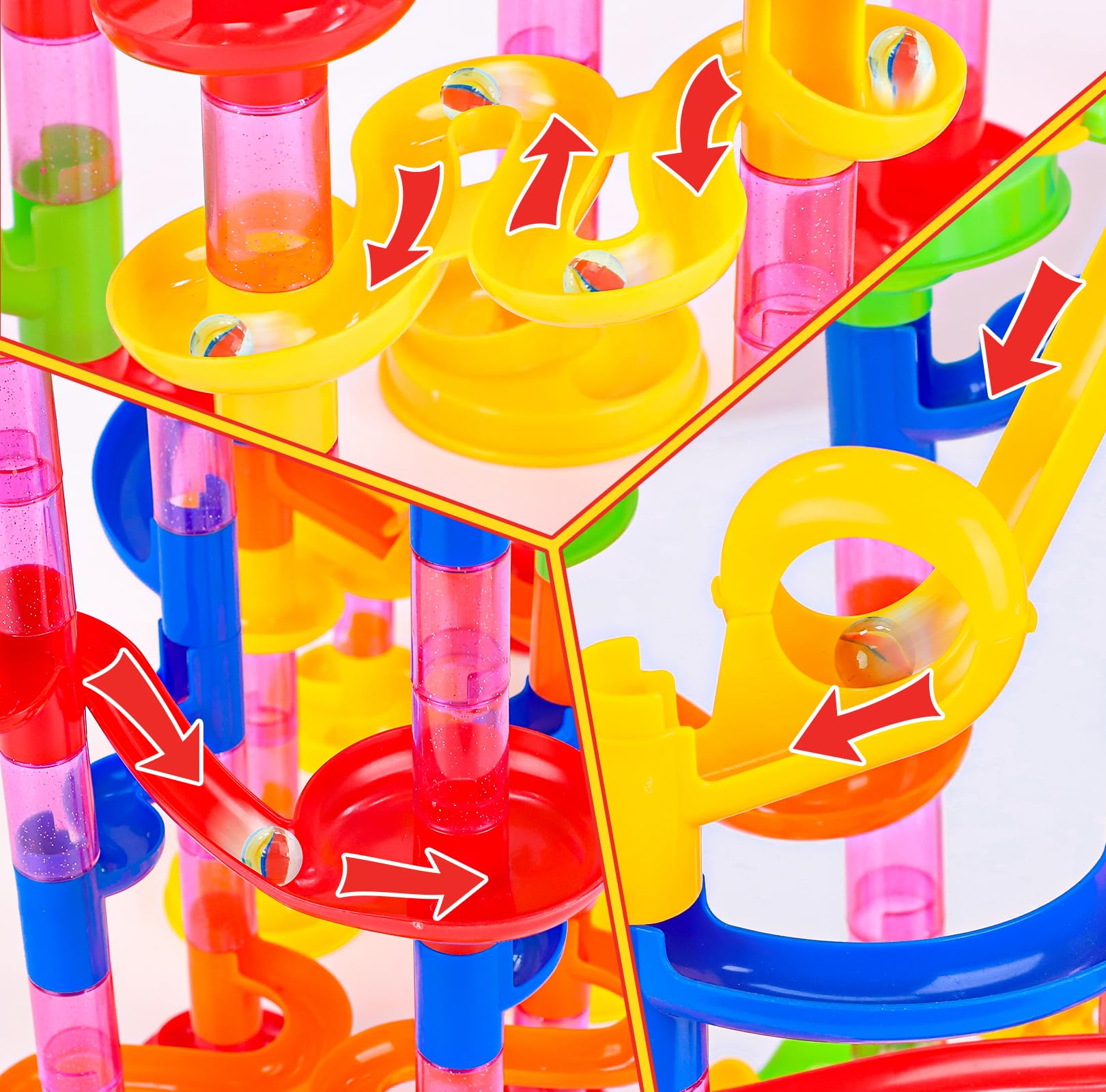 Gifts2U Marble Run track layout demonstrates open-ended experimentation