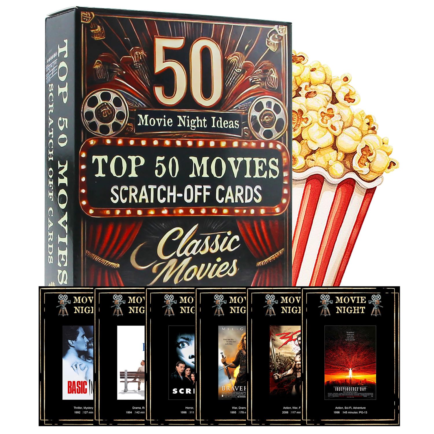 GIFTSFARM top 50 movie night scratch-off cards cover showcases cinematic art for gift-ready fun