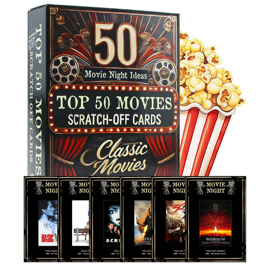 GIFTSFARM top 50 movie night scratch-off cards cover showcases cinematic art for gift-ready fun