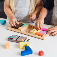Two-player Katamino Family cards with easy and hard sides.