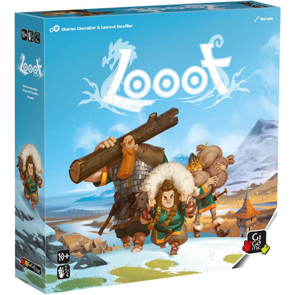GIGAMIC Looot box art showing epic Viking conquest setup for family night.