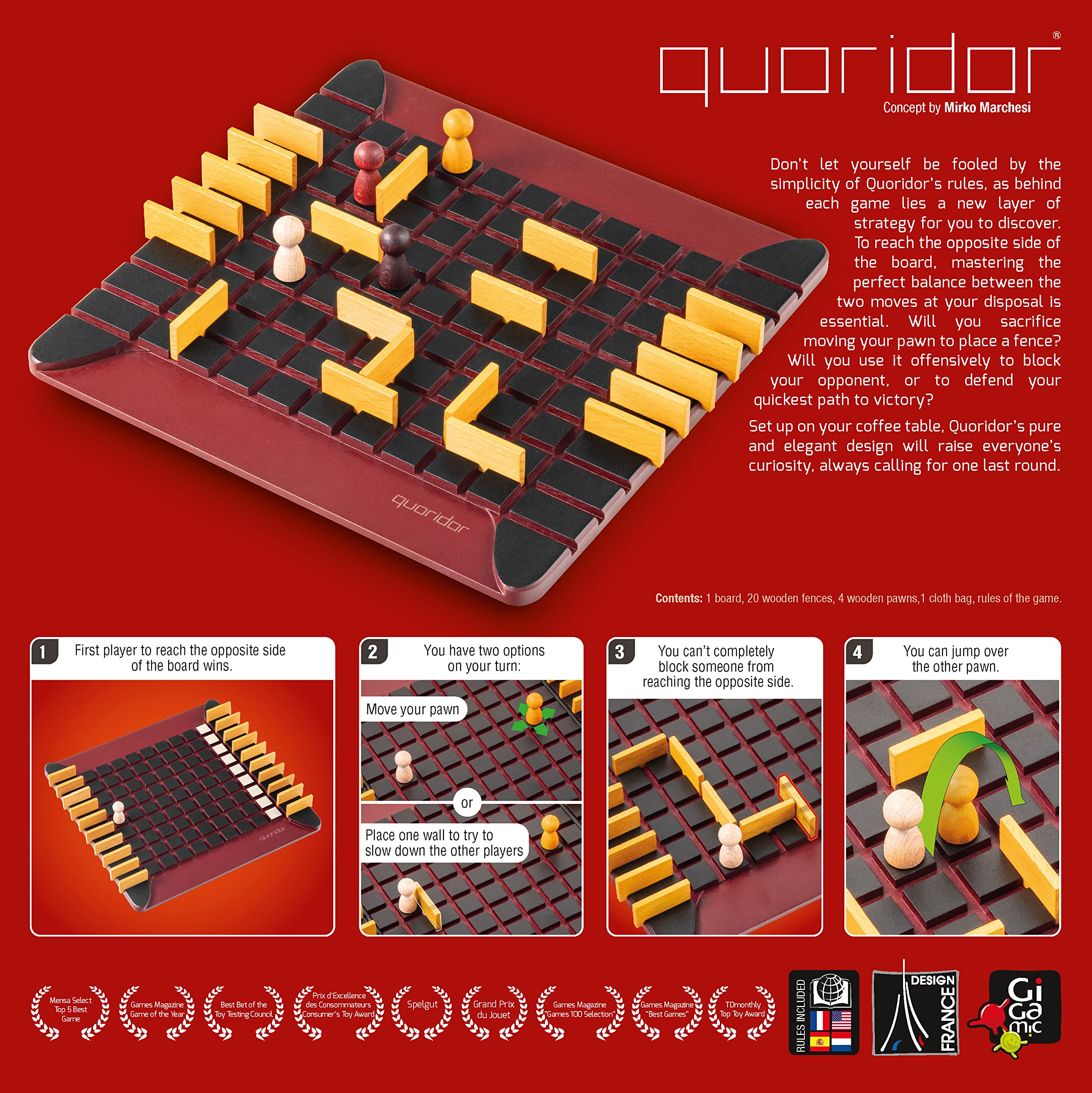 Gigamic Quoridor wooden fences blocking routes during tense matches