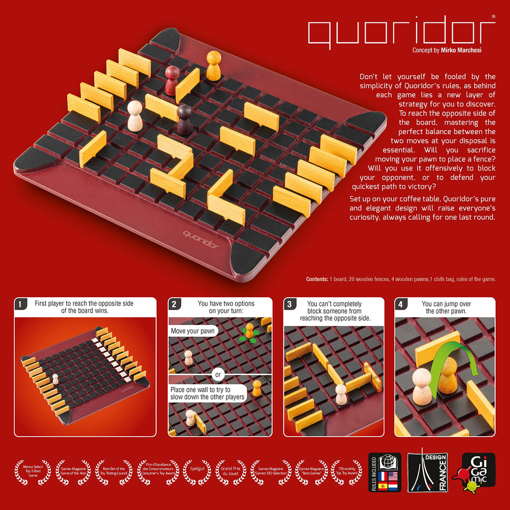 Gigamic Quoridor wooden fences blocking routes during tense matches