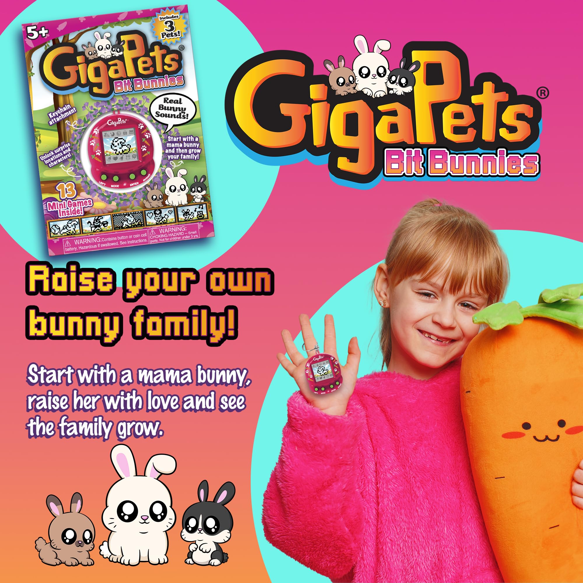 Giga Pets Bit Bunnies virtual pet keychain for portable fun