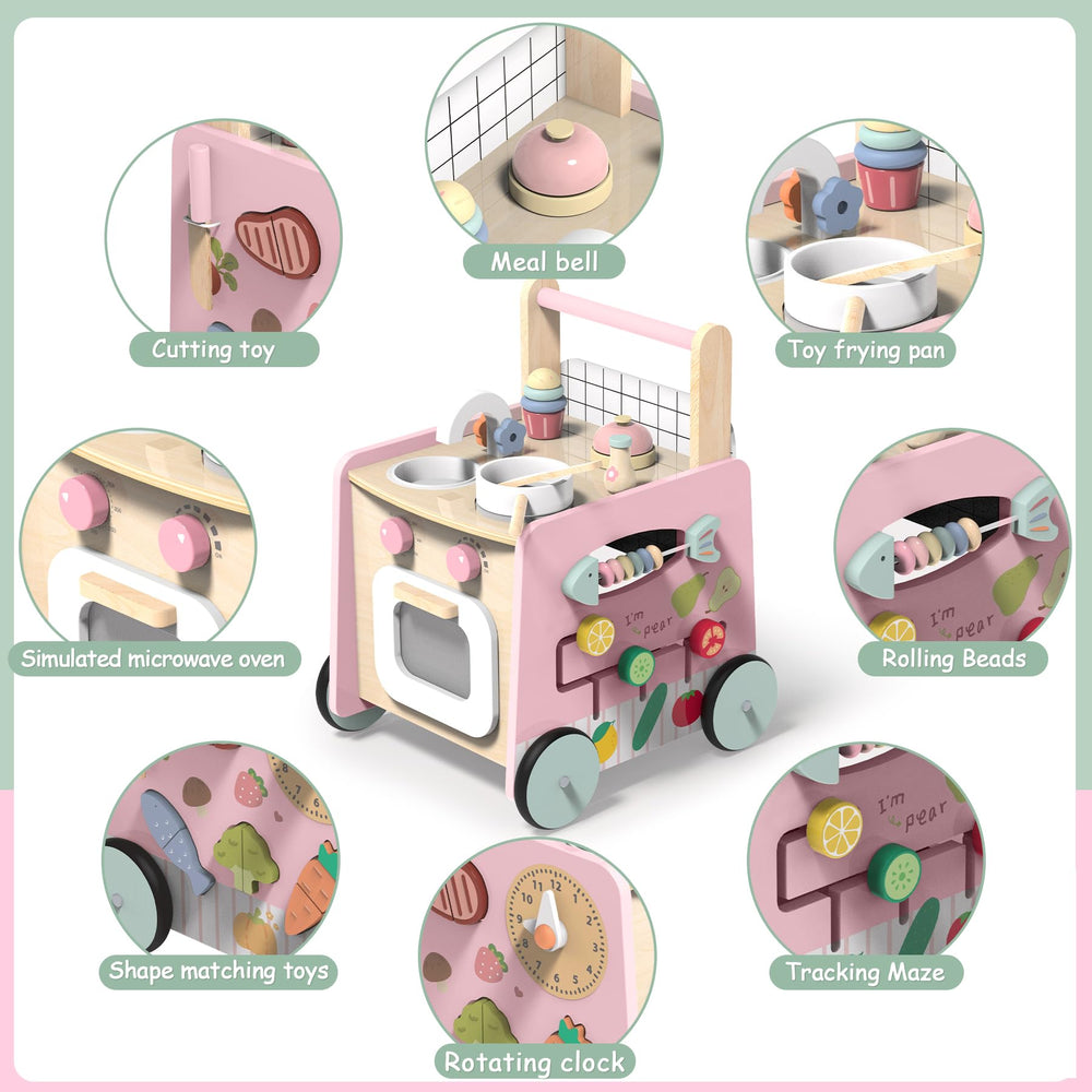 GiggleGems wooden baby walker kitchen play table with oven and knobs