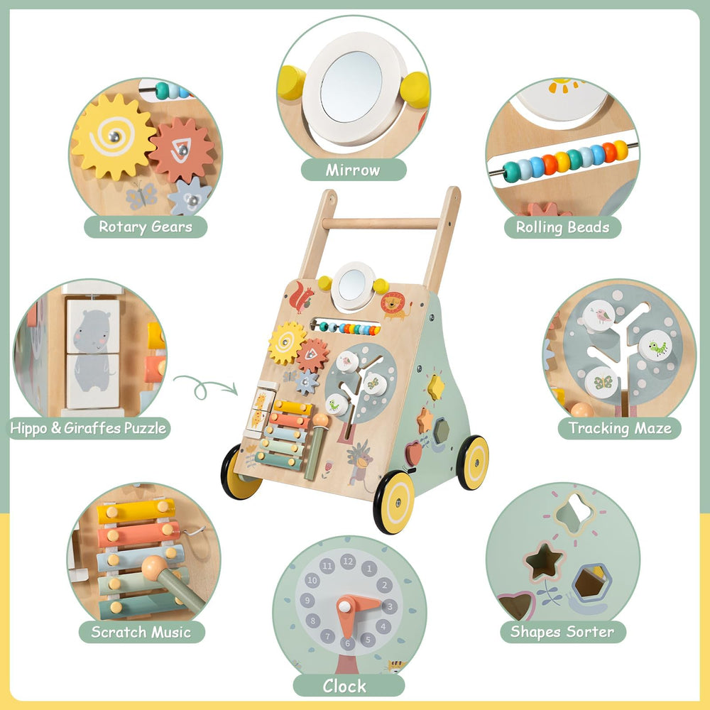 GiggleGems wooden baby walker side view demonstrates sturdy construction and portability.