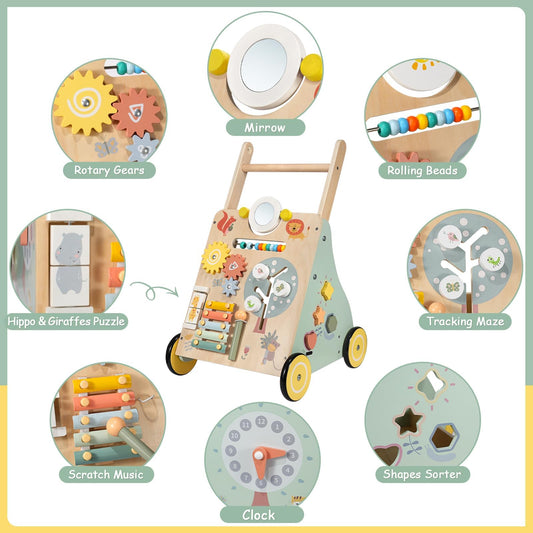GiggleGems wooden baby walker side view demonstrates sturdy construction and portability.