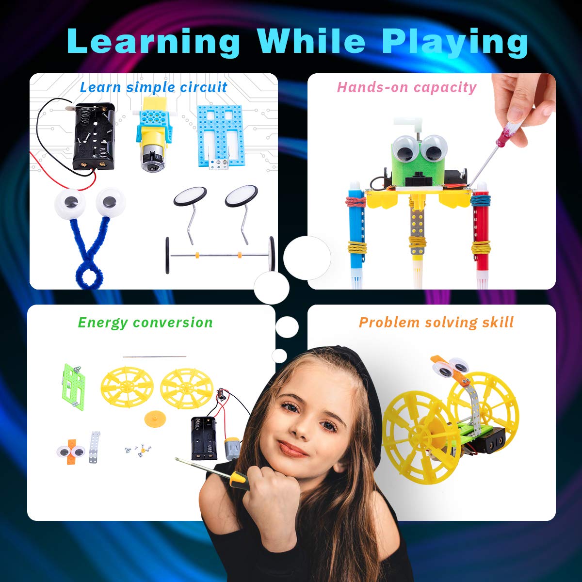 Giggleway Doodling Robot Kit parts to spark kids' creativity.