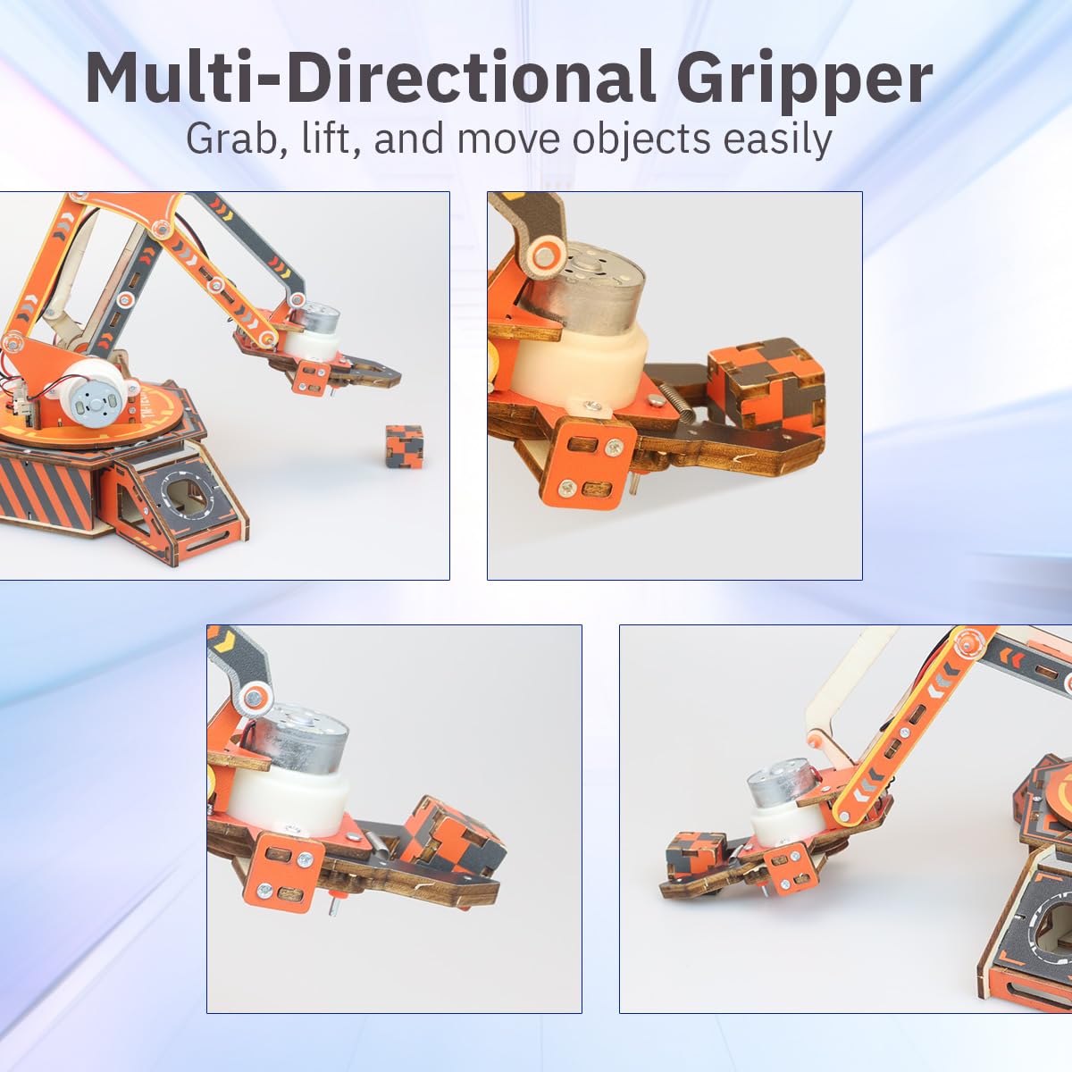 Giggleway robot arm kit gripper in action grabbing a small object