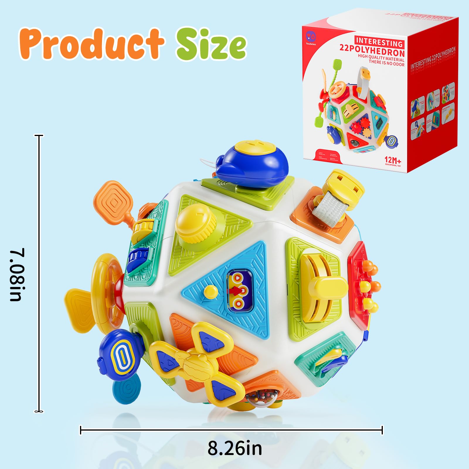 Gigilli 22in1 busy cube pressing buttons provides tactile feedback for dexterity.