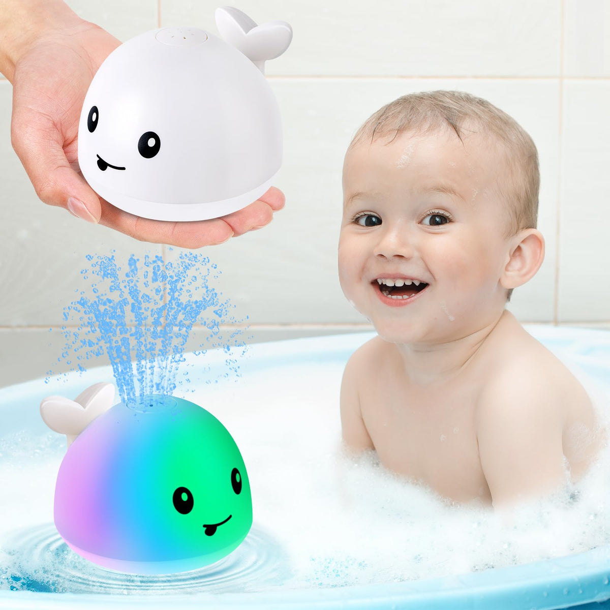 Gigilli light-up whale bath toy with water spray to entertain during baths.
