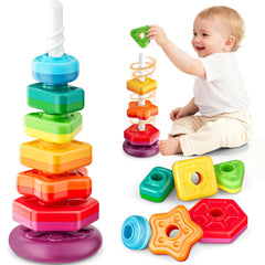 Gigilli rainbow ring spinning-stacker close-up promotes color recognition and fine motor play.
