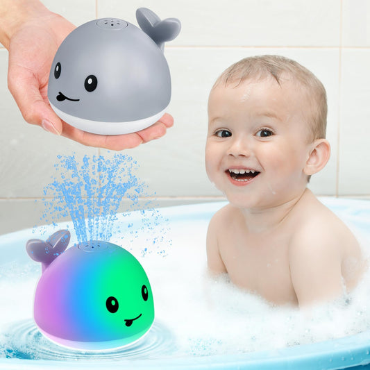 Gigilli whale bath toy with light-up visuals to capture a toddler's attention during bath time.