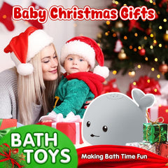 Gigilli whale bath toy sprays water and lights to entertain toddlers.