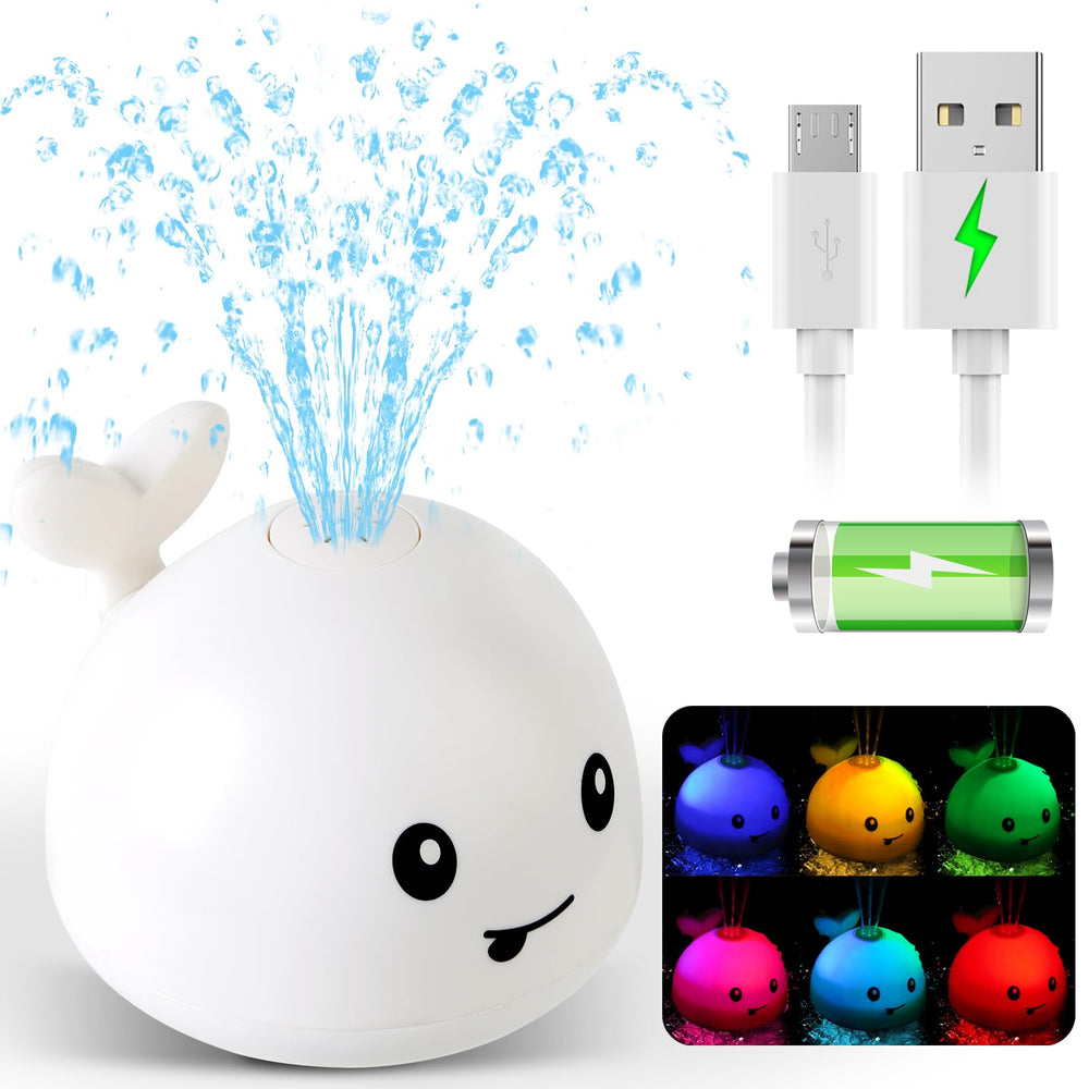 Gigilli whale bath toy sprinkler lights up to engage babies during bath time.