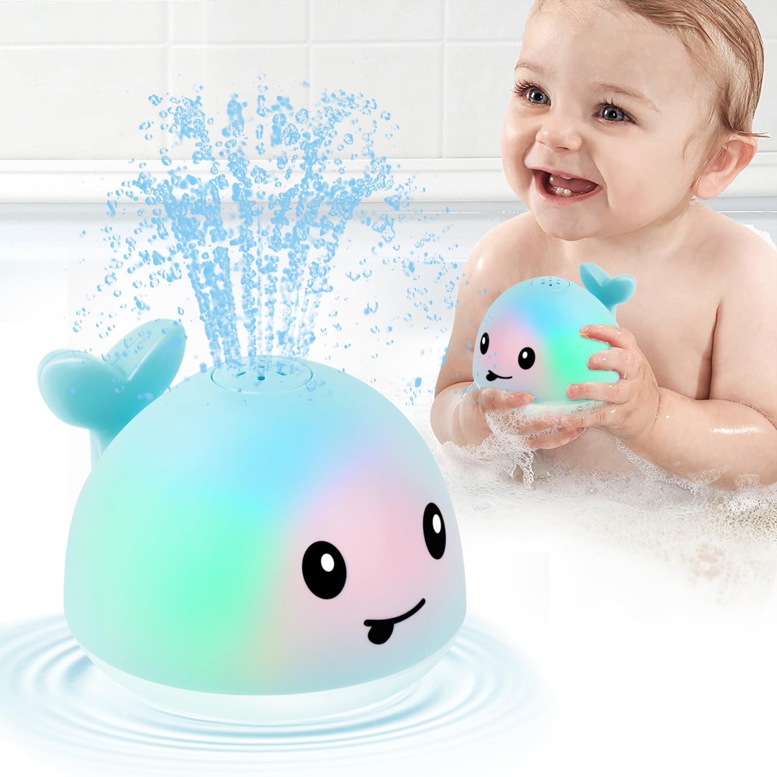 Gigilli Whale Bath Toy Sprinkler sprays water for playful bath time.