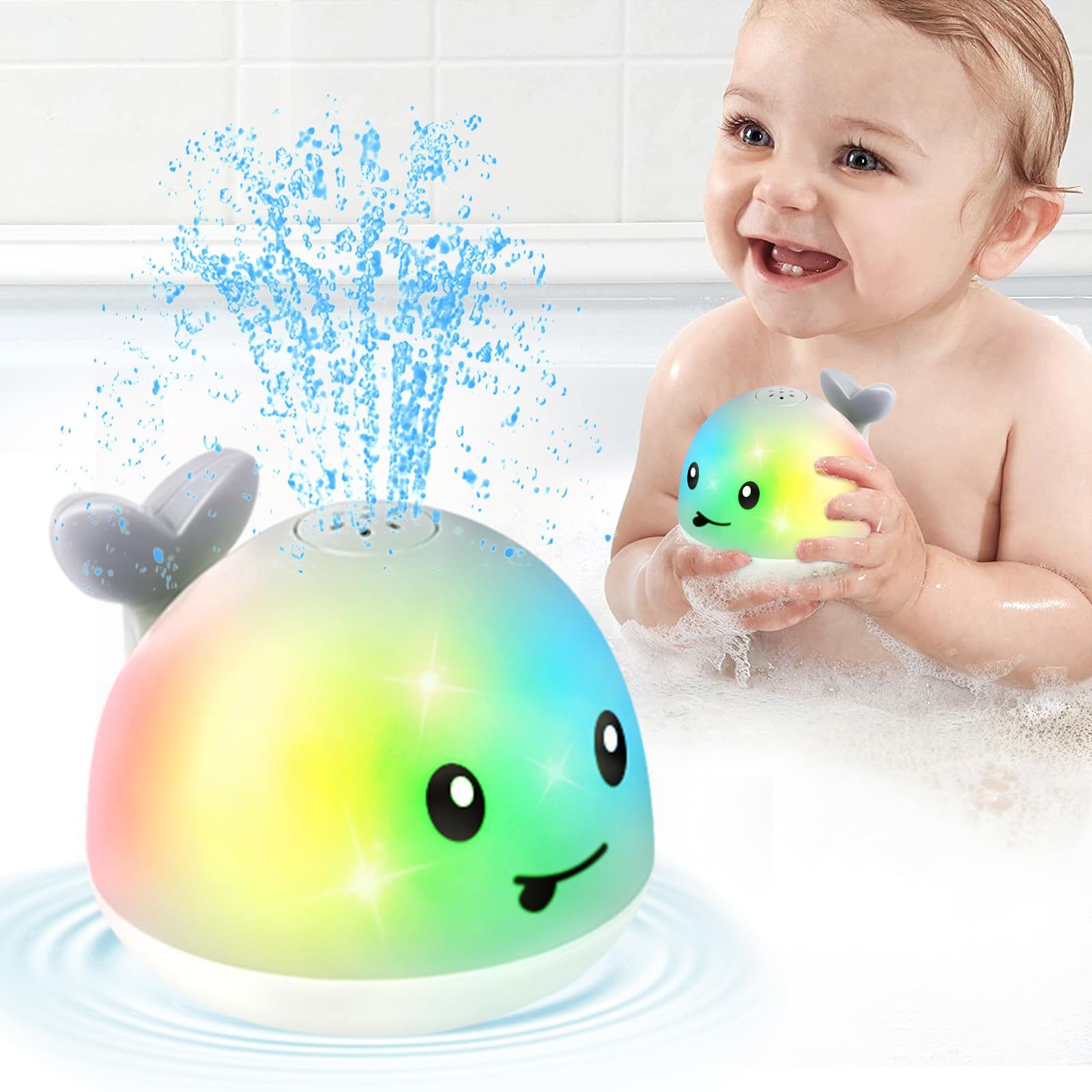 Gigilli Whale Bath Toy Sprinkler sprays water for engaging tub play